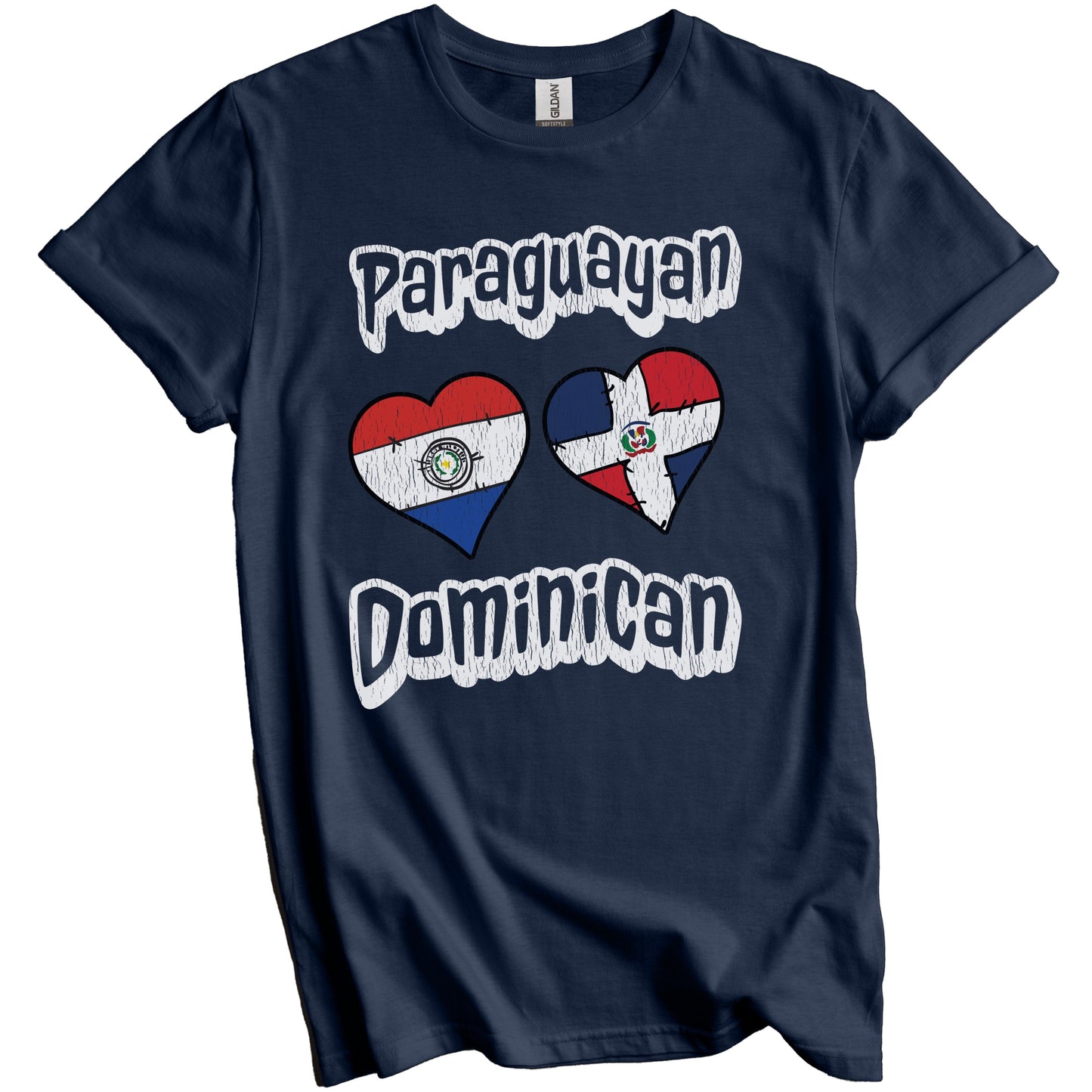 Paraguayan Dominican Flag Hearts Paraguay Dominican Republic Distressed T-Shirt