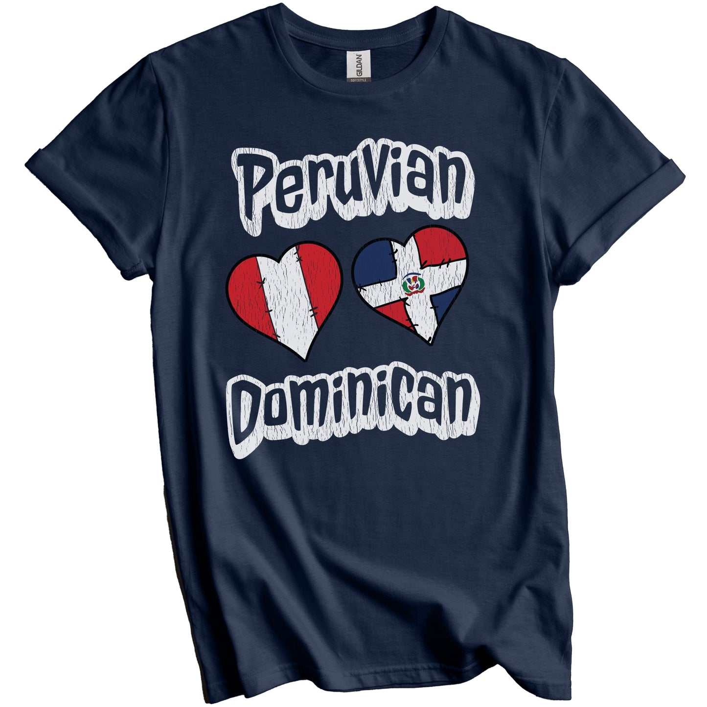Peruvian Dominican Flag Heart Combo Peru Dominican Republic Distressed T-Shirt
