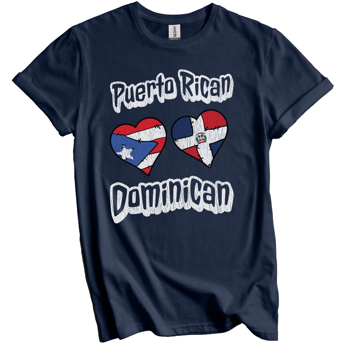 Puerto Rican Dominican Hearts Puerto Rico Dominican Republic Distressed T-Shirt