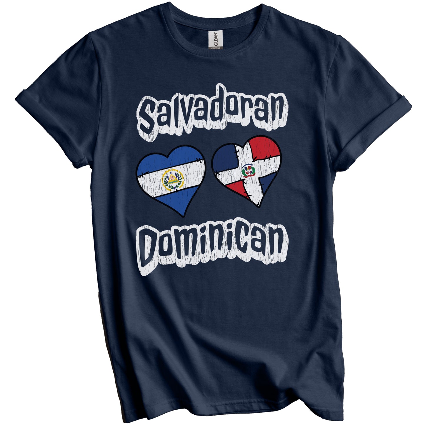 Salvadoran Dominican Hearts El Salvador Dominican Republic Distressed T-Shirt