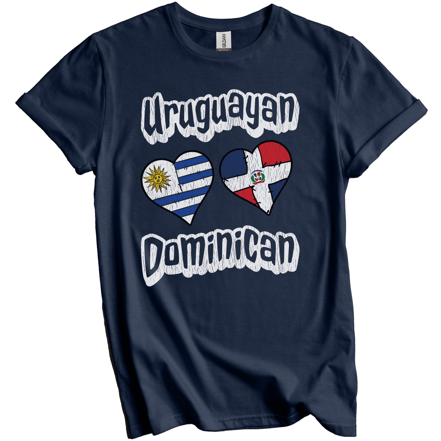 Uruguayan Dominican Flag Hearts Uruguay Dominican Republic Distressed T-Shirt