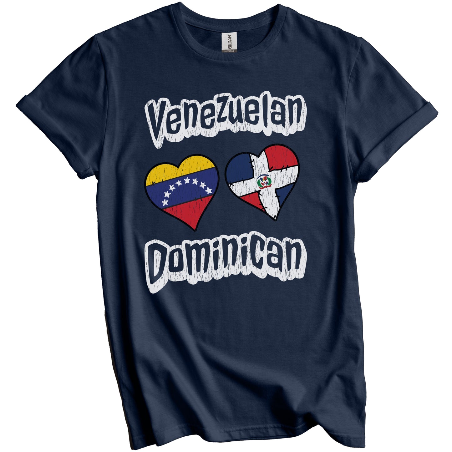 Venezuelan Dominican Hearts Venezuela Dominican Republic Distressed T-Shirt