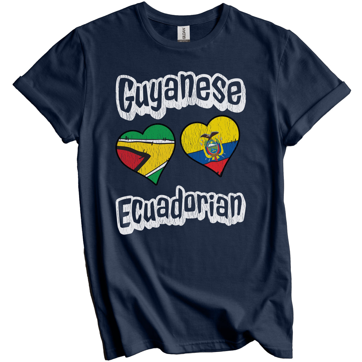 Guyanese Ecuadorian Flag Heart Combo Guyana Ecuador Distressed T-Shirt