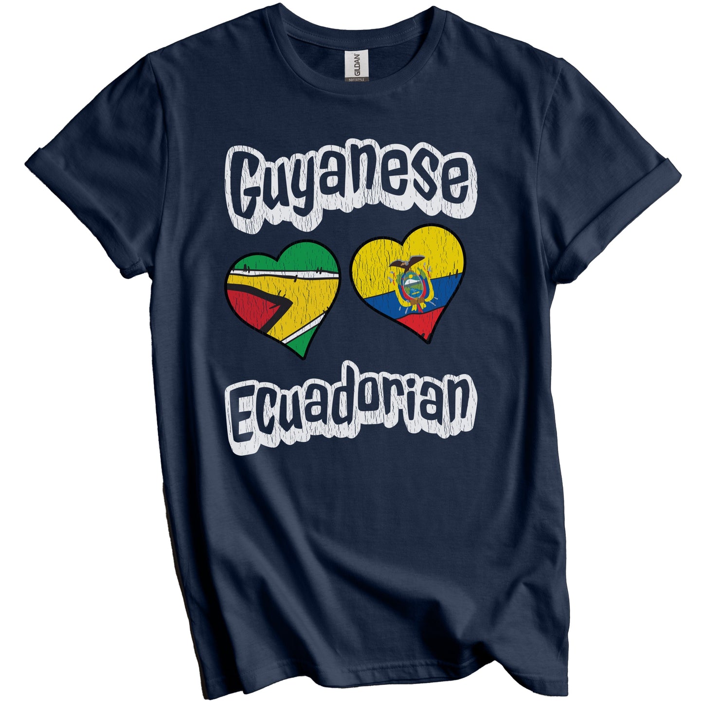 Guyanese Ecuadorian Flag Heart Combo Guyana Ecuador Distressed T-Shirt