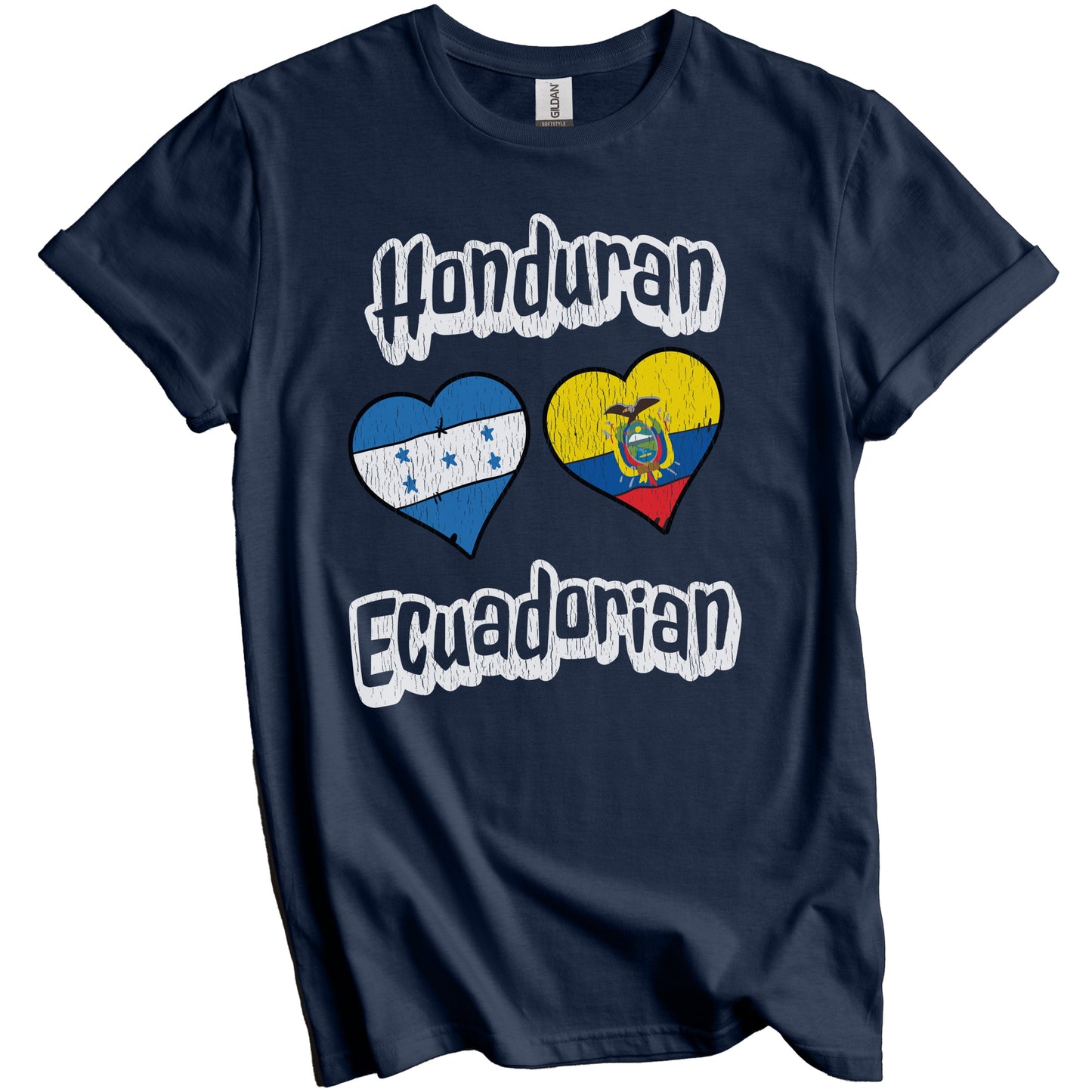 Honduran Ecuadorian Flag Heart Combo Honduras Ecuador Distressed T-Shirt