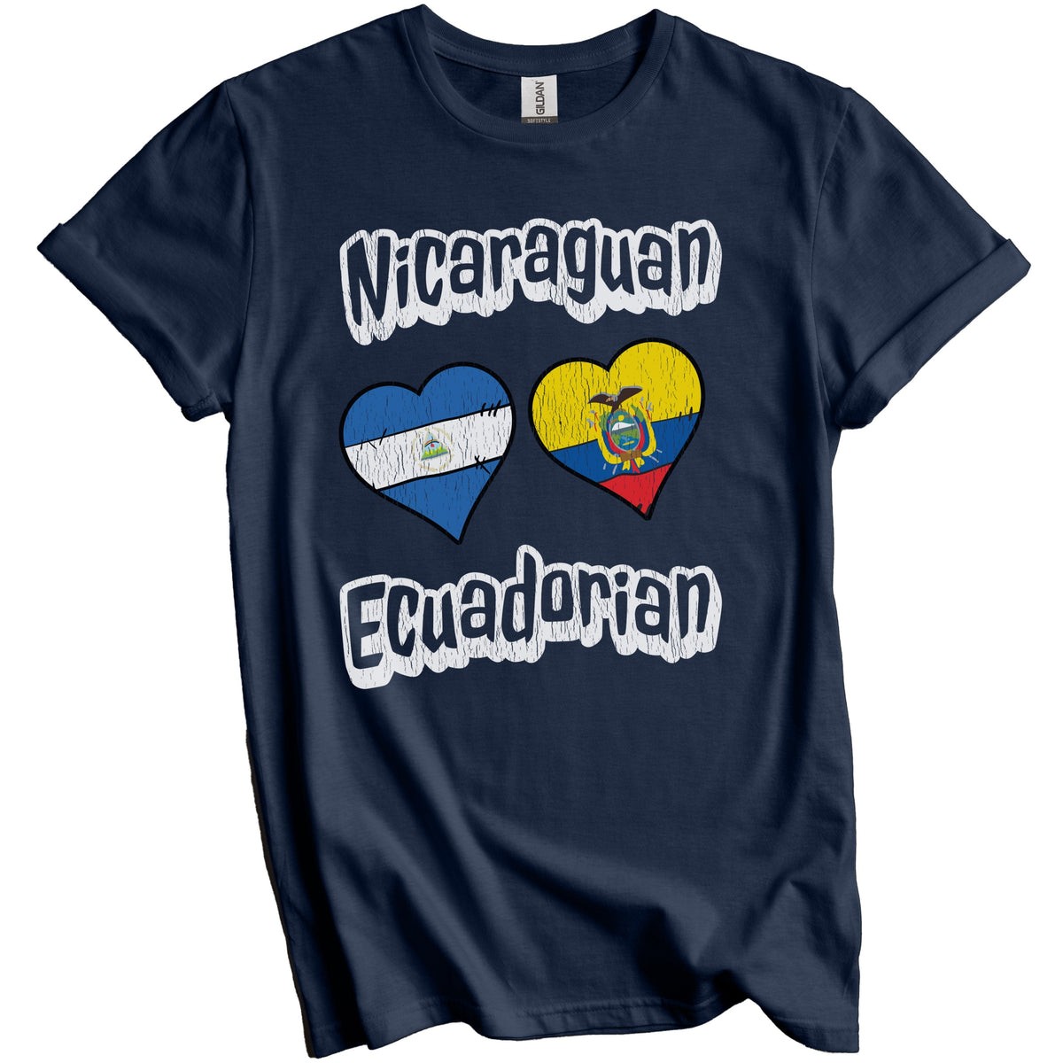 Nicaraguan Ecuadorian Flag Heart Combo Nicaragua Ecuador Distressed T-Shirt
