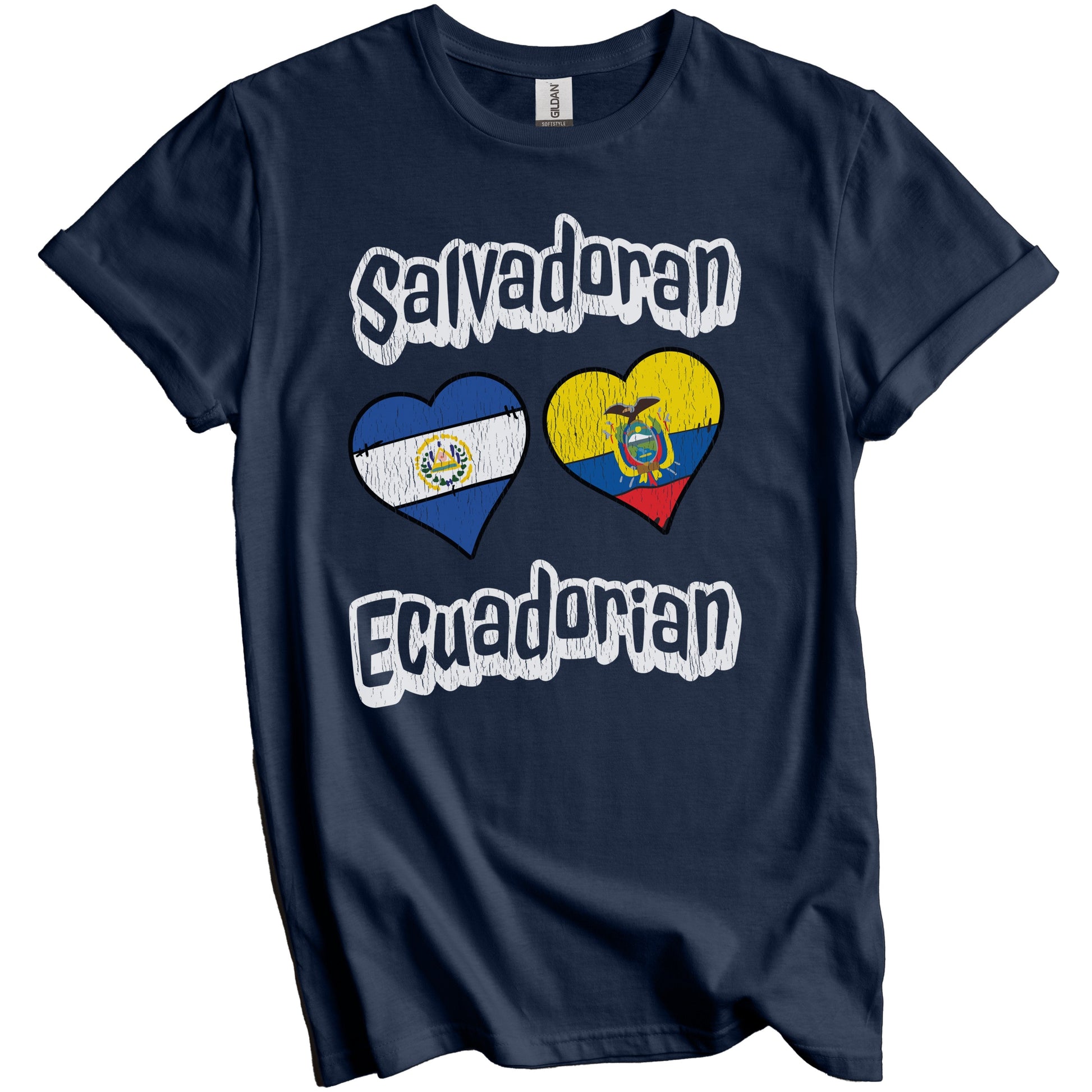 Salvadoran Ecuadorian Flag Heart Combo El Salvador Ecuador Distressed T-Shirt