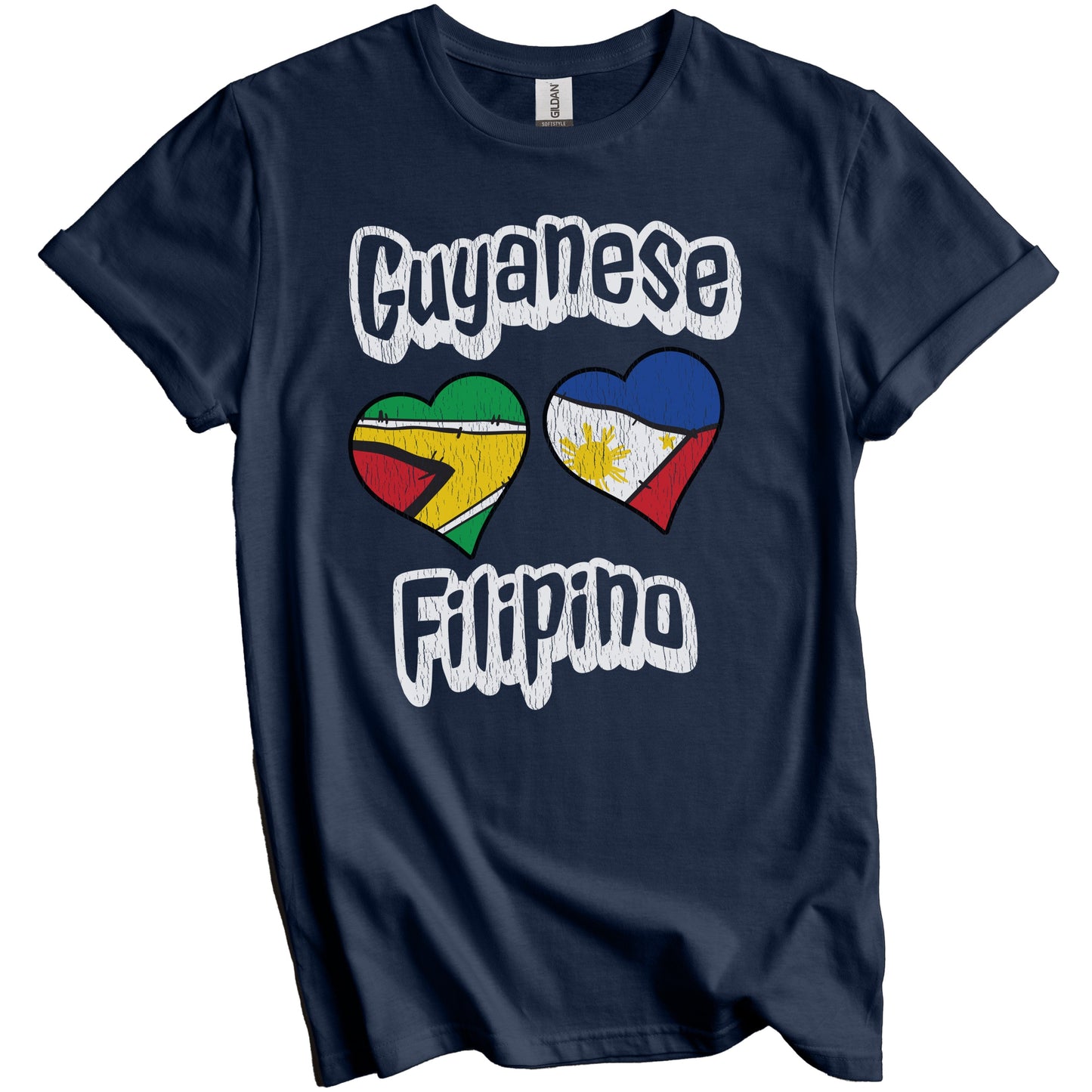 Guyanese Filipino Flag Heart Combo Guyana Philippines Distressed T-Shirt