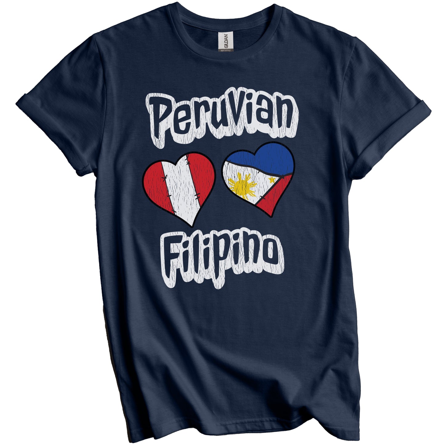Peruvian Filipino Flag Heart Combo Peru Philippines Distressed T-Shirt