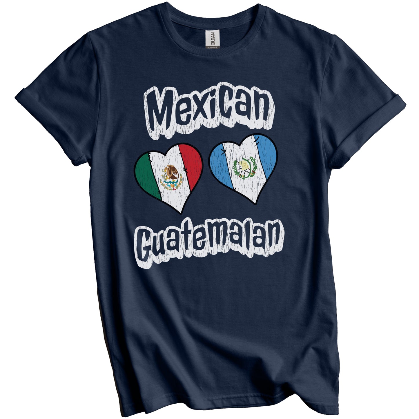 Mexican Guatemalan Flag Heart Combo Mexico Guatemala Distressed T-Shirt