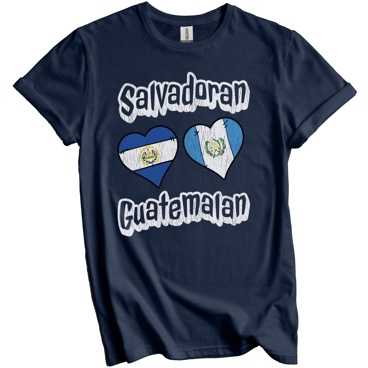 Salvadoran Guatemalan Flag Heart Combo El Salvador Guatemala Distressed T-Shirt