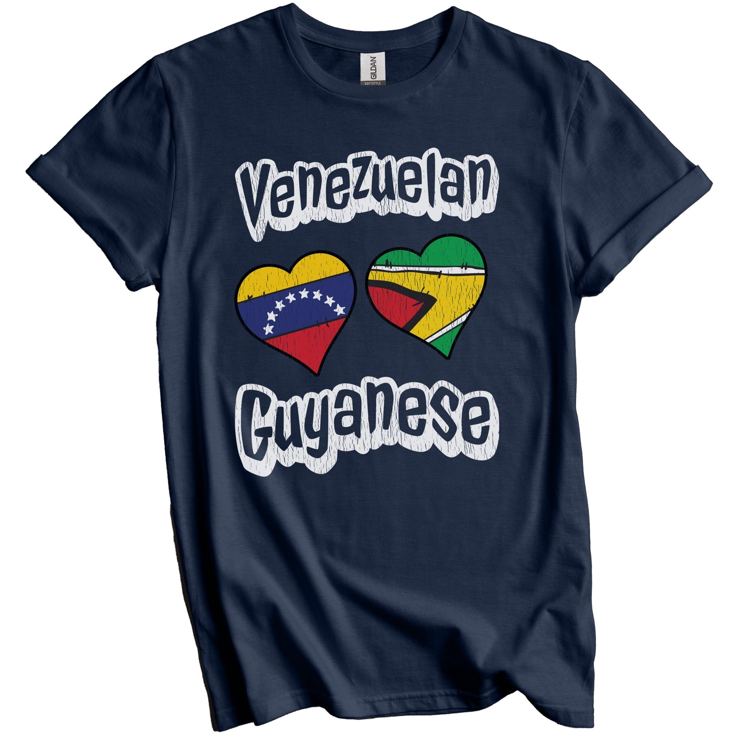 Venezuelan Guyanese Flag Heart Combo Venezuela Guyana Distressed T-Shirt