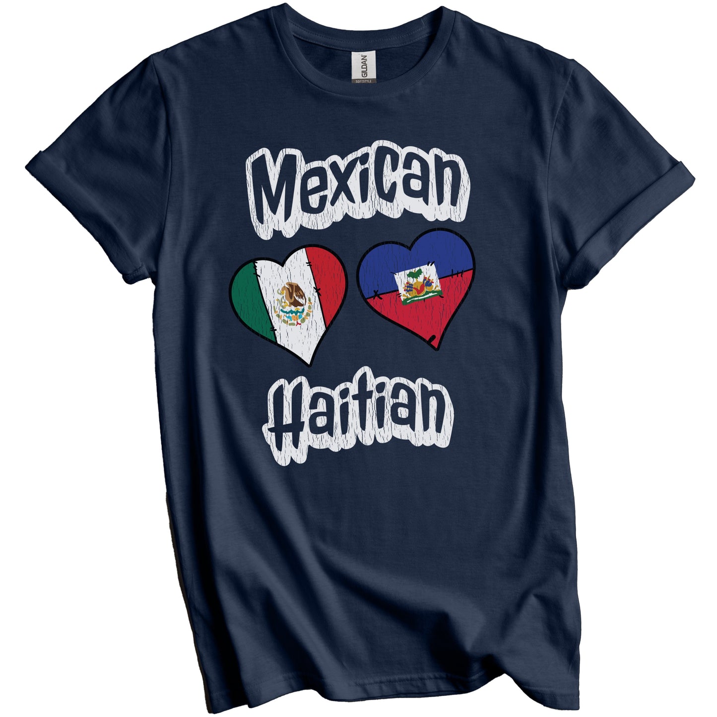 Mexican Haitian Flag Heart Combo Mexico Haiti Distressed T-Shirt