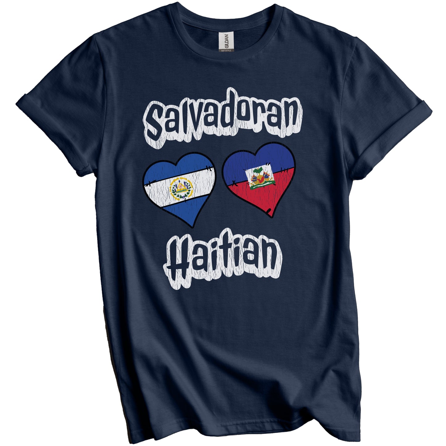 Salvadoran Haitian Flag Heart Combo El Salvador Haiti Distressed T-Shirt