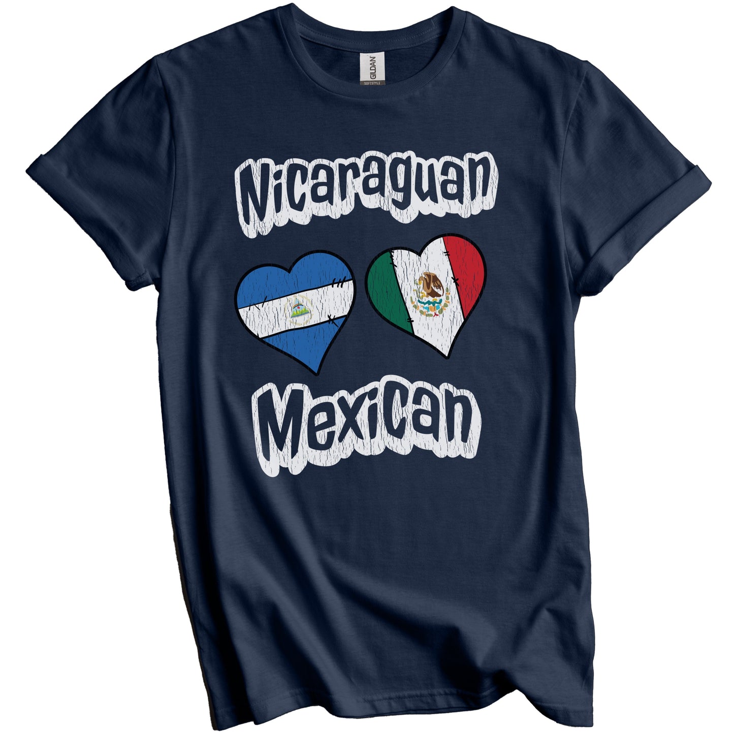 Nicaraguan Mexican Flag Heart Combo Nicaragua Mexico Distressed T-Shirt