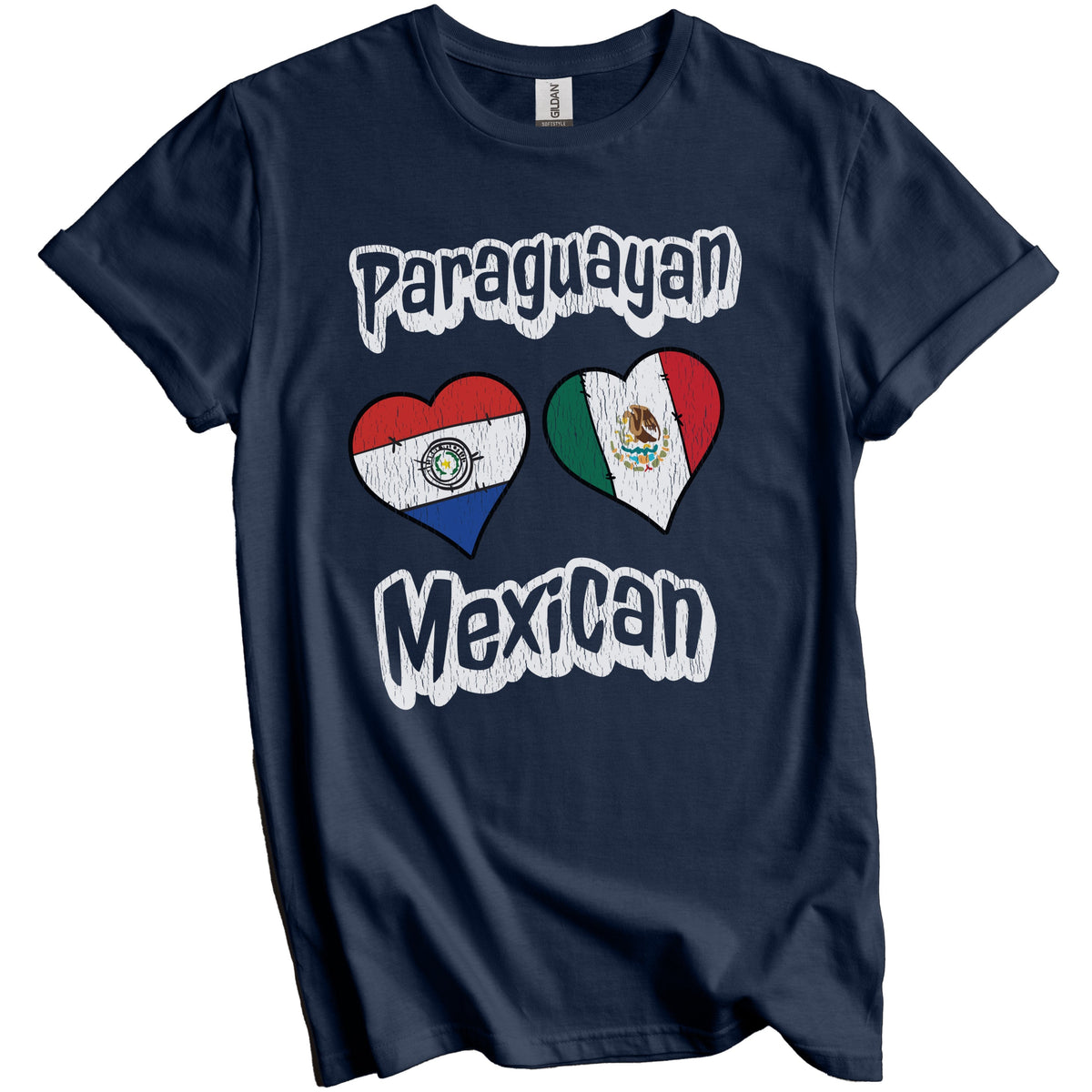 Paraguayan Mexican Flag Heart Combo Paraguay Mexico Distressed T-Shirt