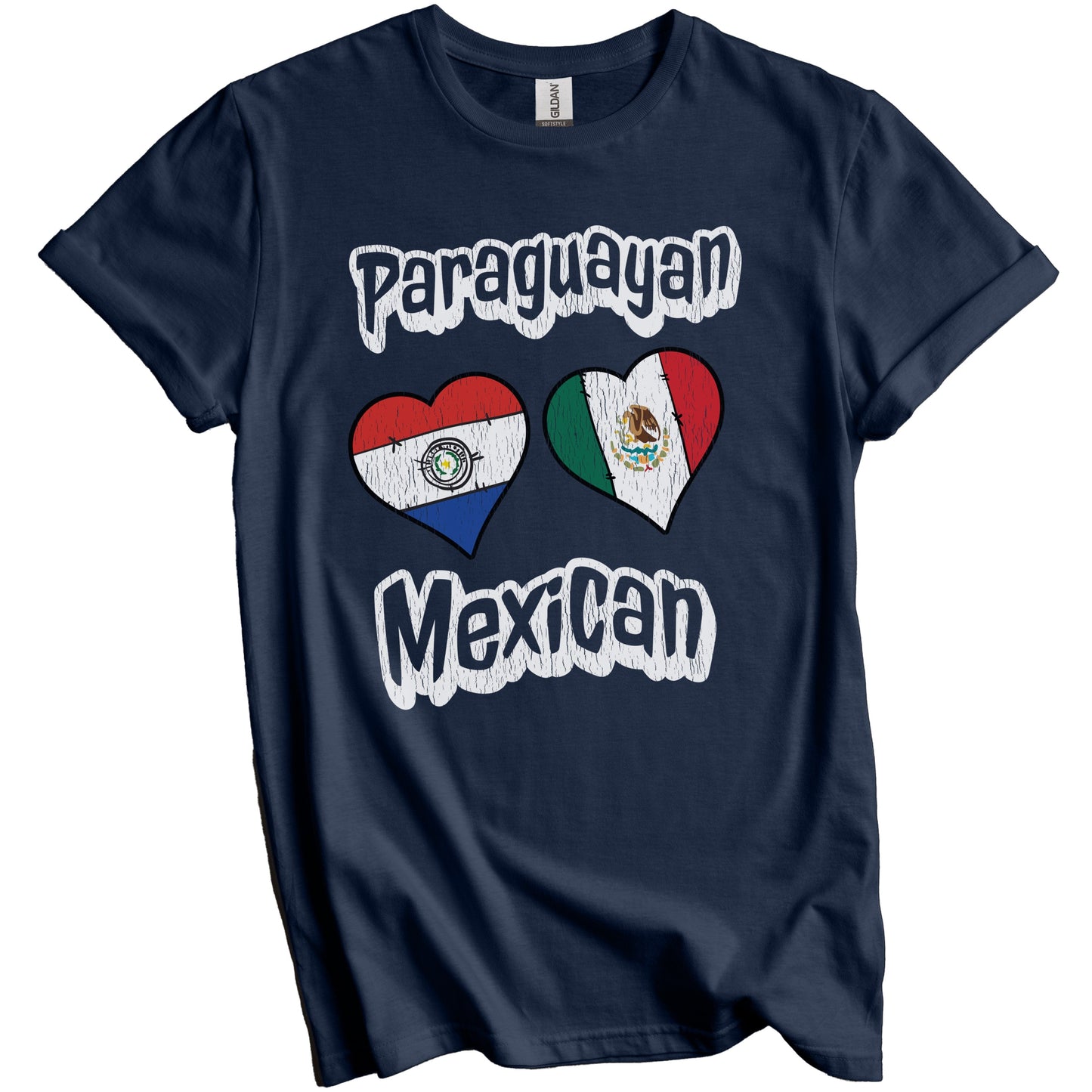 Paraguayan Mexican Flag Heart Combo Paraguay Mexico Distressed T-Shirt
