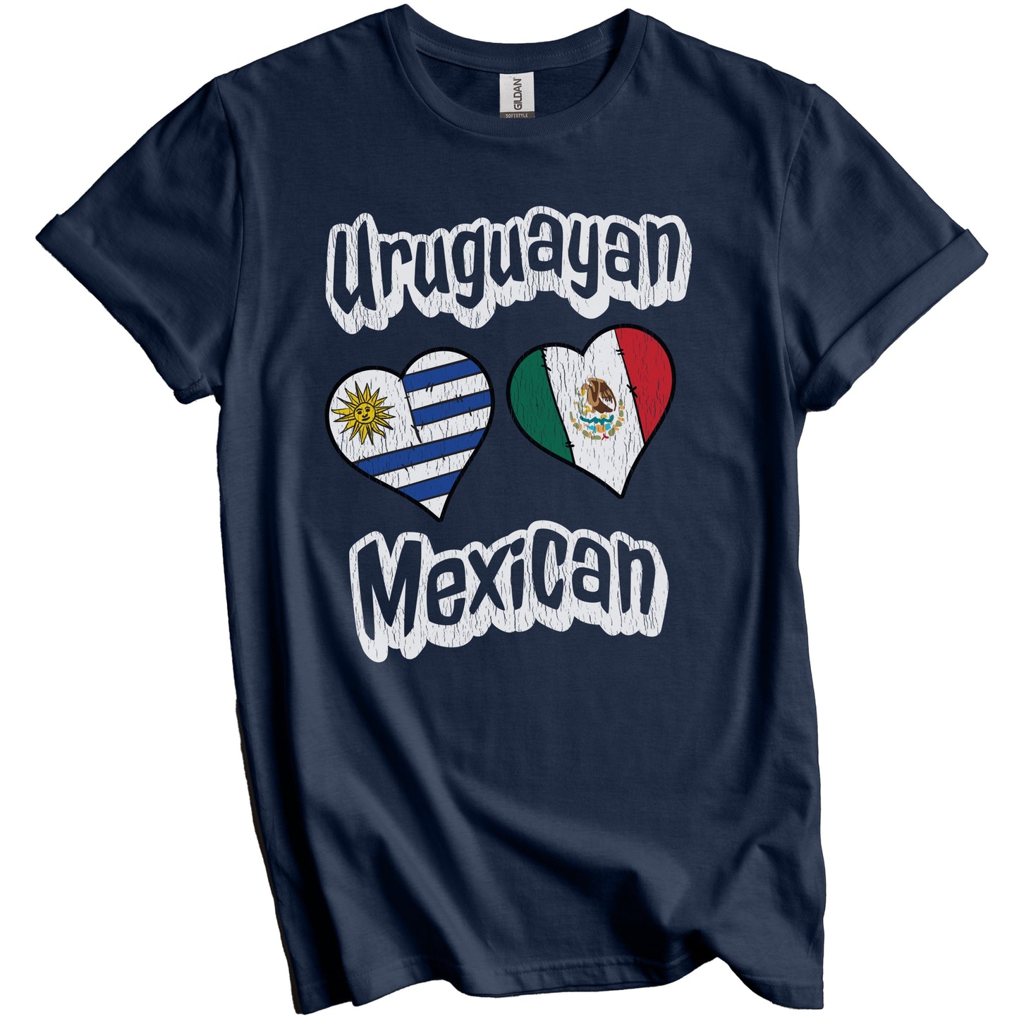 Uruguayan Mexican Flag Heart Combo Uruguay Mexico Distressed T-Shirt
