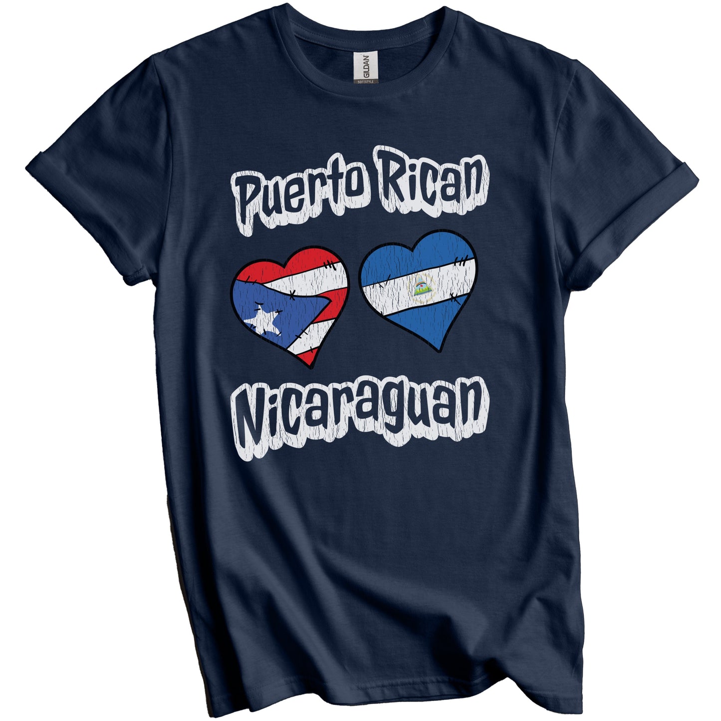 Puerto Rican Nicaraguan Flag Hearts Puerto Rico Nicaragua Distressed T-Shirt