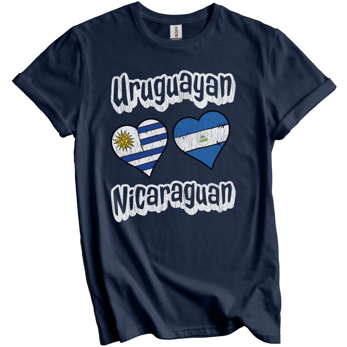 Uruguayan Nicaraguan Flag Heart Combo Uruguay Nicaragua Distressed T-Shirt