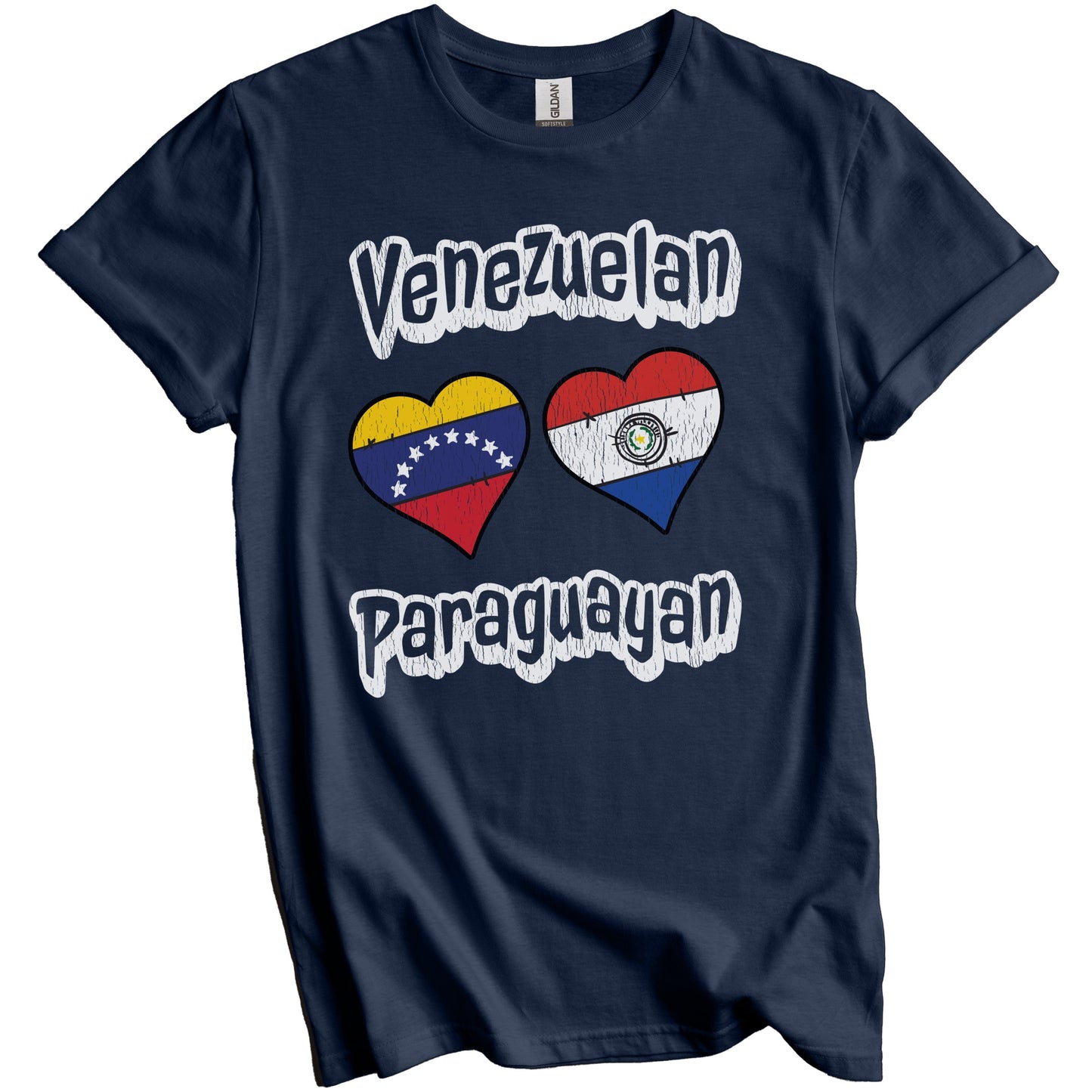 Venezuelan Paraguayan Flag Heart Combo Venezuela Paraguay Distressed T-Shirt