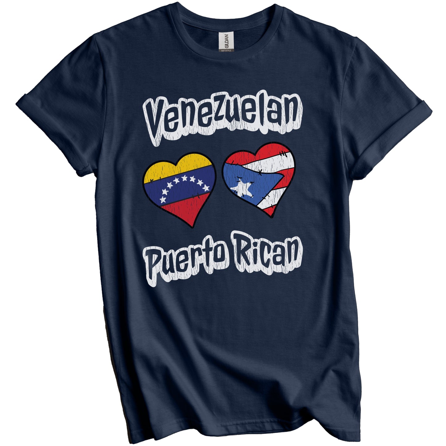 Venezuelan Puerto Rican Flag Hearts Venezuela Puerto Rico Distressed T-Shirt