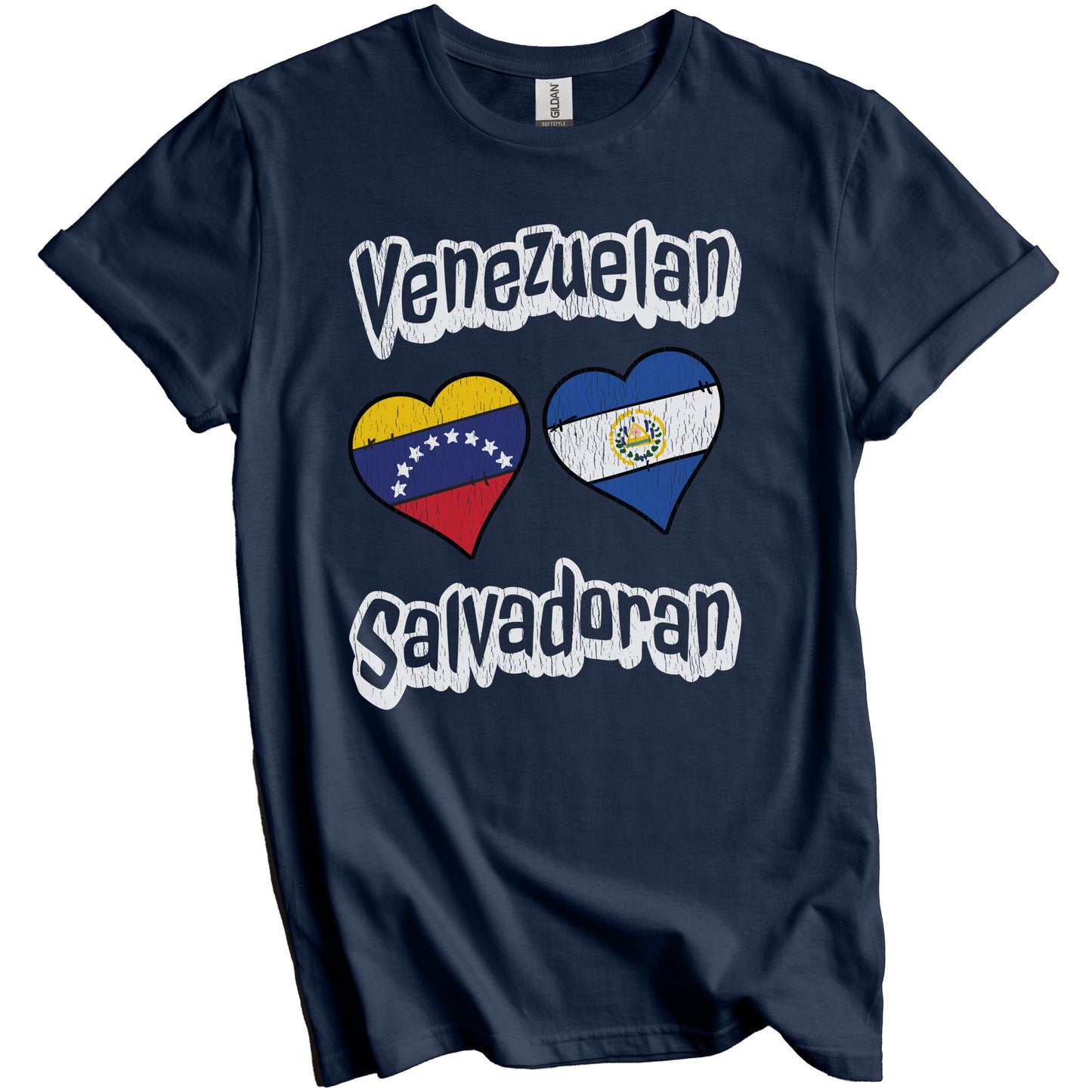 Venezuelan Salvadoran Flag Heart Combo Venezuela El Salvador Distressed T-Shirt