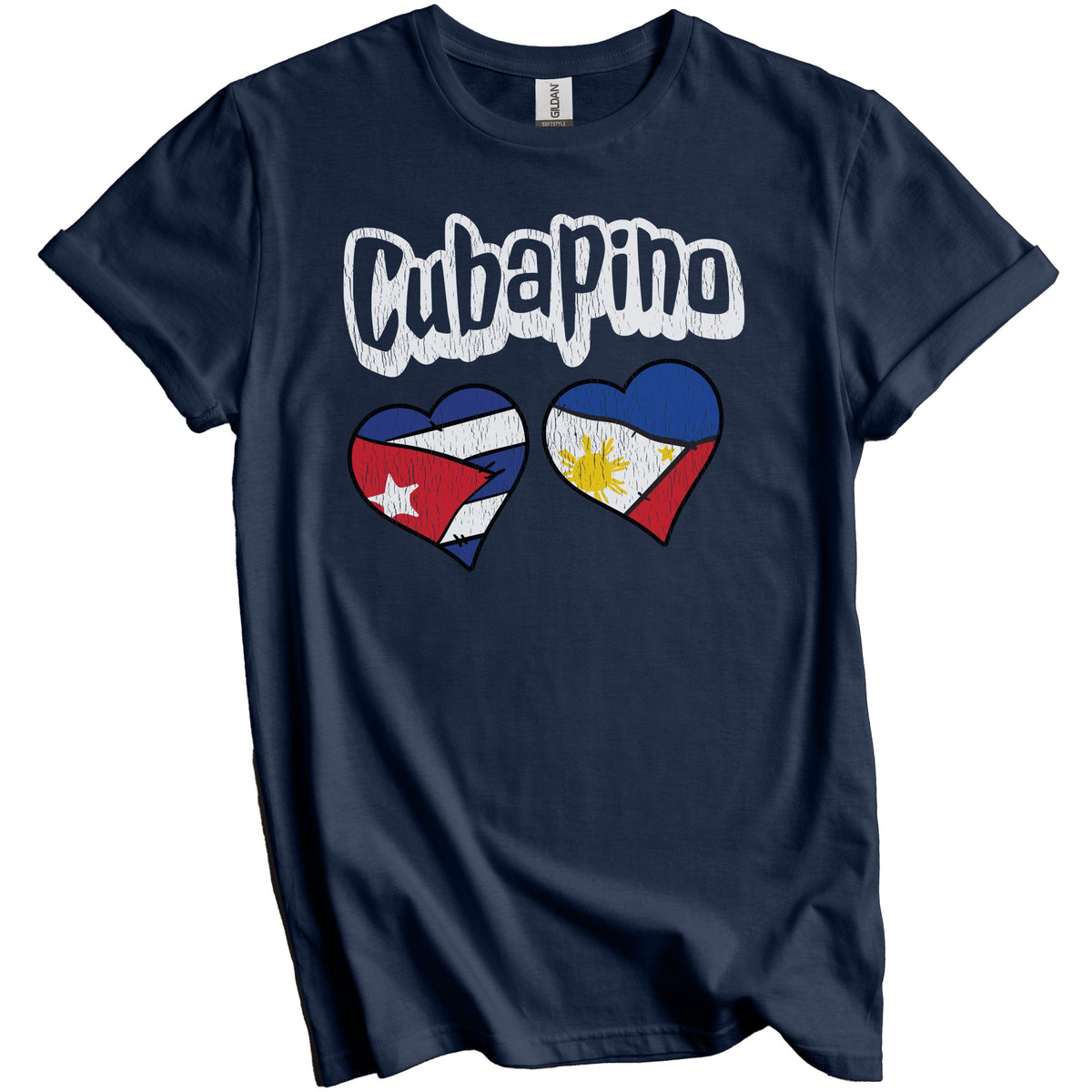 Cubapino Cuban Filipino Flag Heart Combo Cuba Philippines Distressed T-Shirt