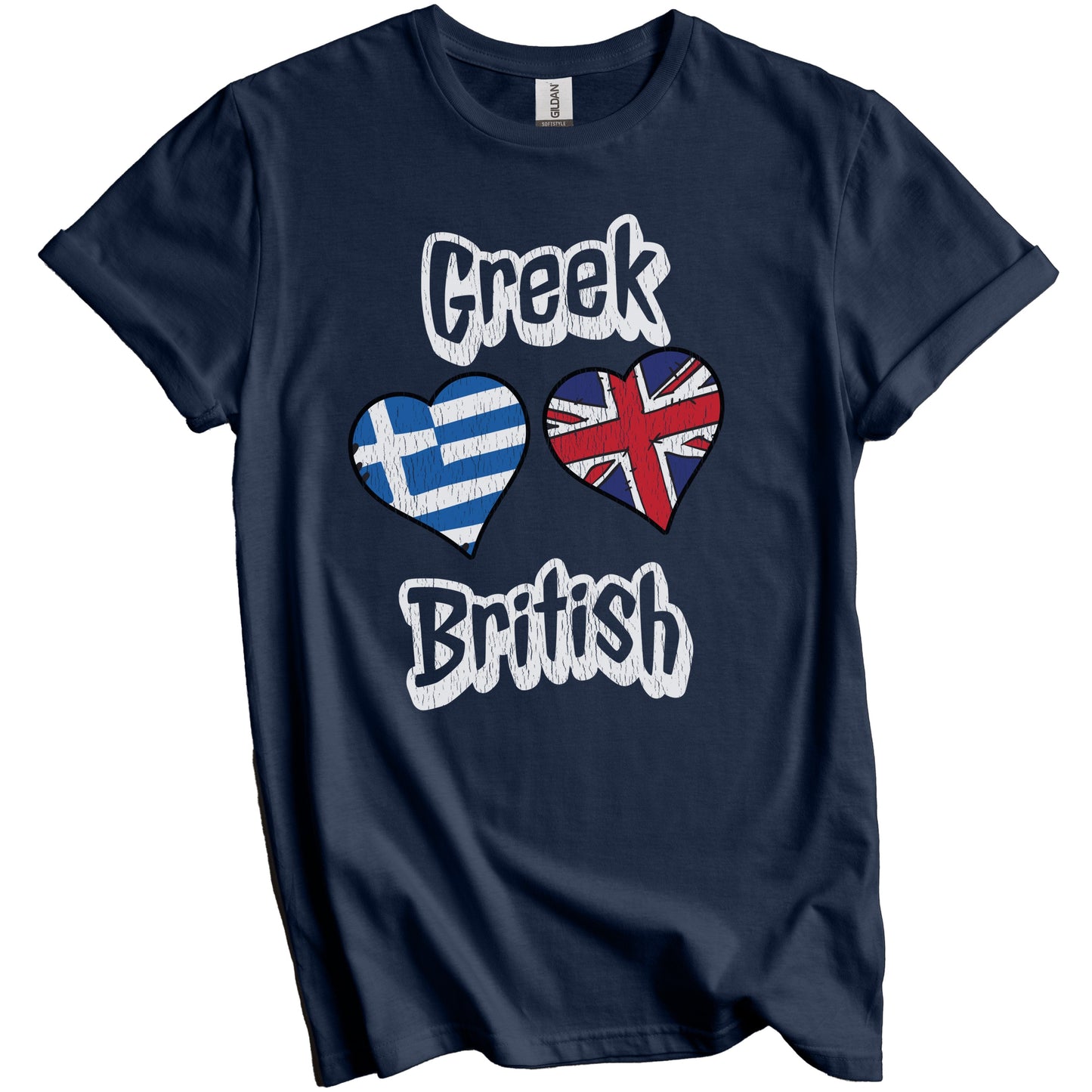 Greek British Flag Heart Combo Greece UK Distressed T-Shirt