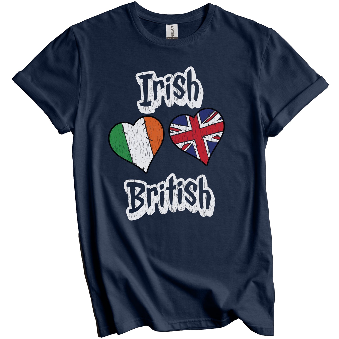 Irish British Flag Heart Combo Ireland UK Distressed T-Shirt