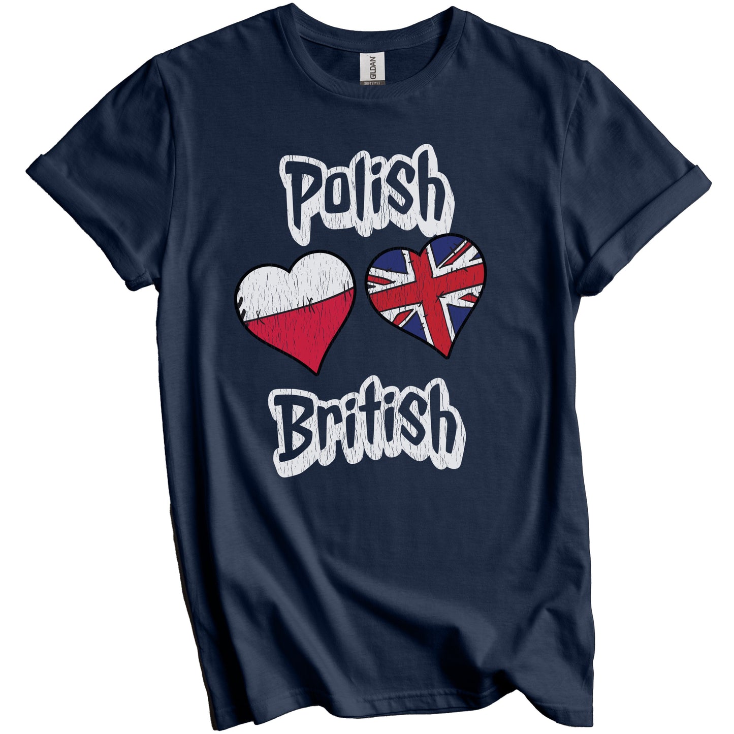 Polish British Flag Heart Combo Poland UK Distressed T-Shirt