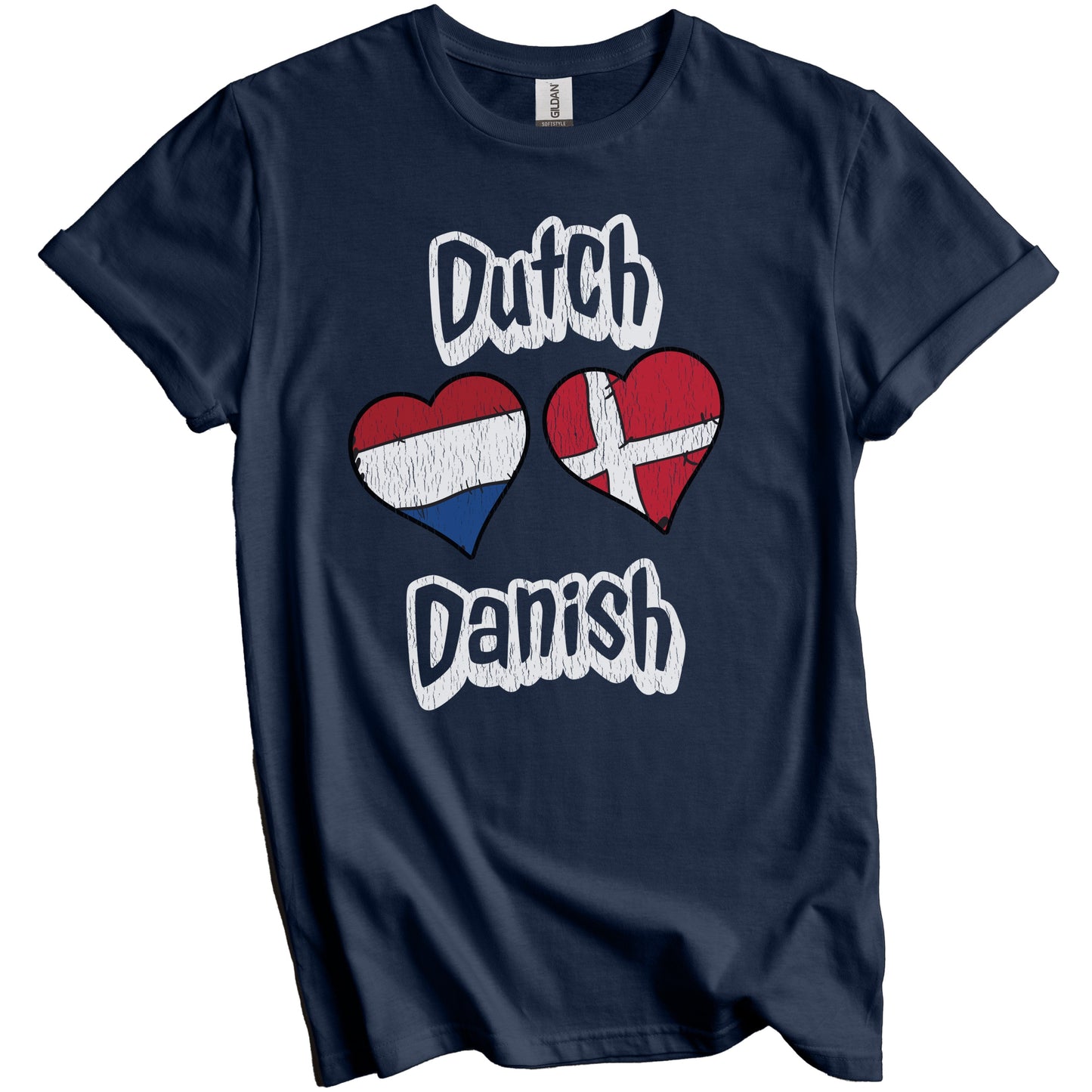 Dutch Danish Flag Heart Combo Netherlands Denmark Distressed T-Shirt