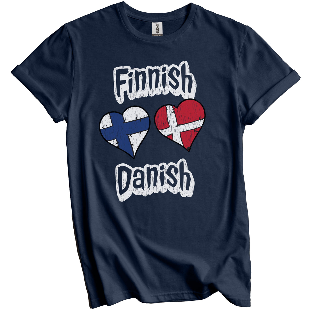 Finnish Danish Flag Heart Combo Finland Denmark Distressed T-Shirt