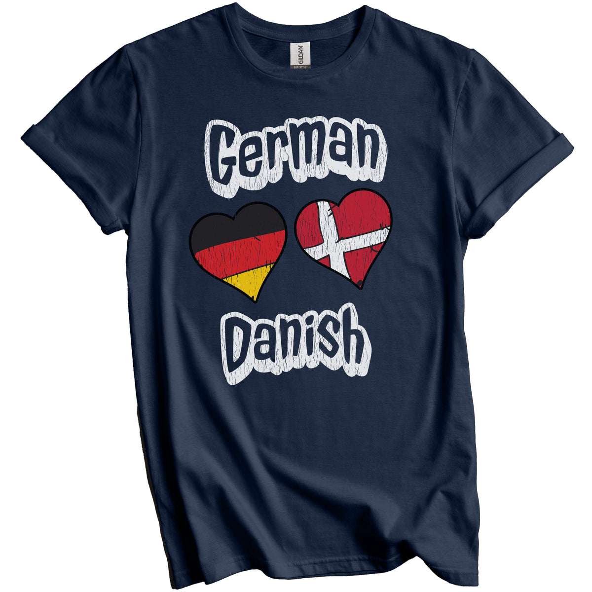 German Danish Flag Heart Combo Germany Denmark Distressed T-Shirt
