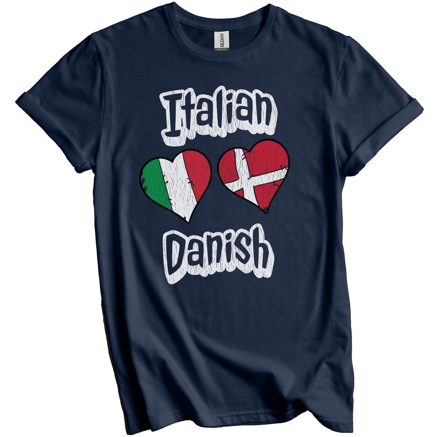 Italian Danish Flag Heart Combo Italy Denmark Distressed T-Shirt