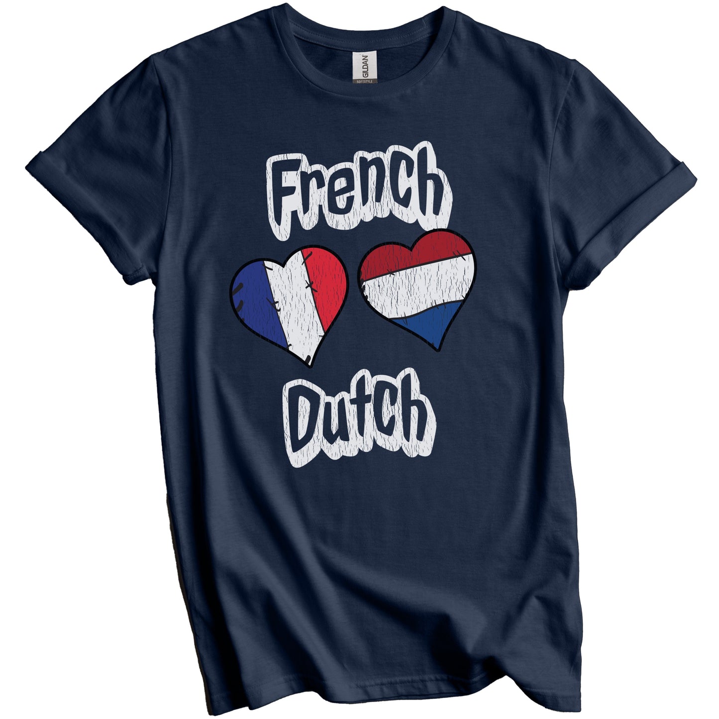 French Dutch Flag Heart Combo France Netherlands Distressed T-Shirt