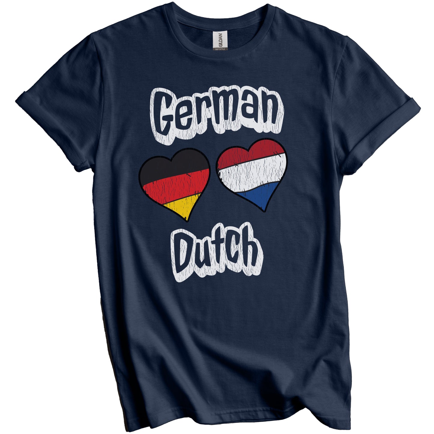 German Dutch Flag Heart Combo Germany Netherlands Distressed T-Shirt