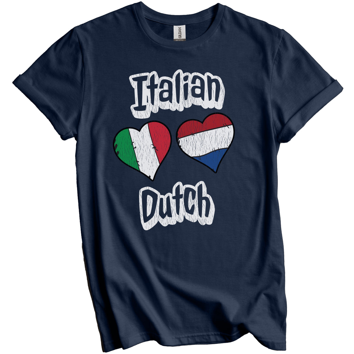 Italian Dutch Flag Heart Combo Italy Netherlands Distressed T-Shirt
