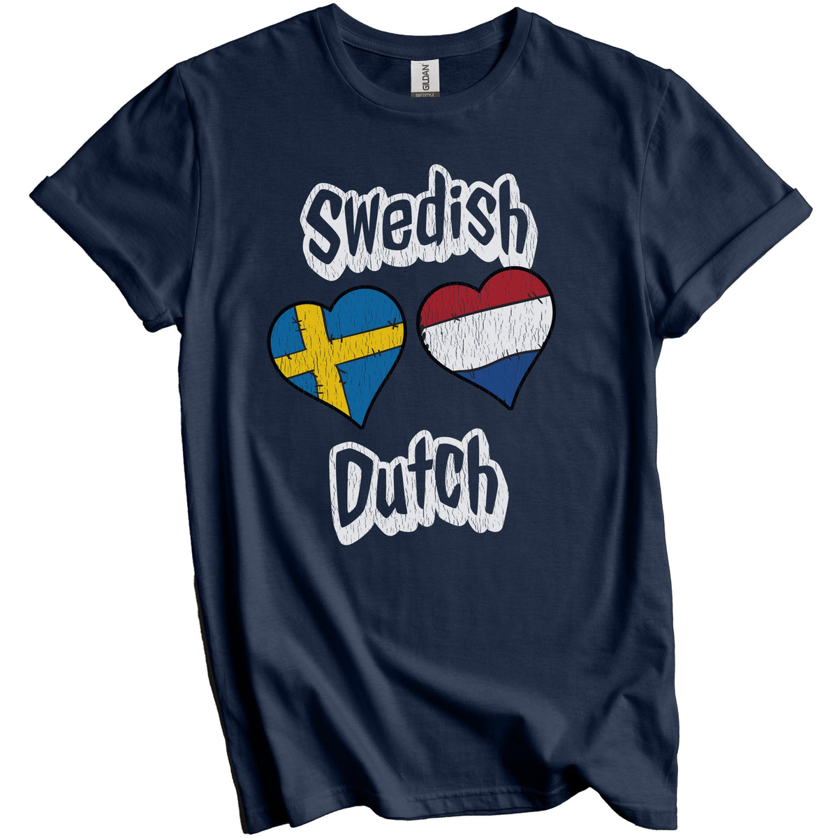 Swedish Dutch Flag Heart Combo Sweden Netherlands Distressed T-Shirt