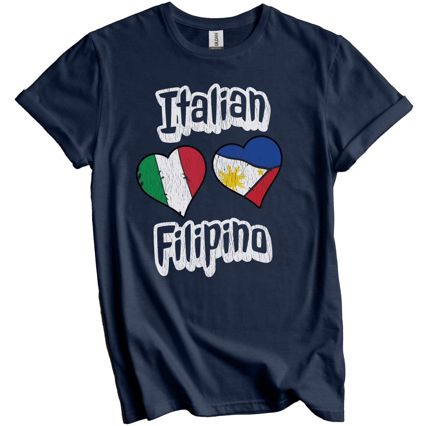 Italian Filipino Flag Heart Combo Italy Philippines Distressed T-Shirt