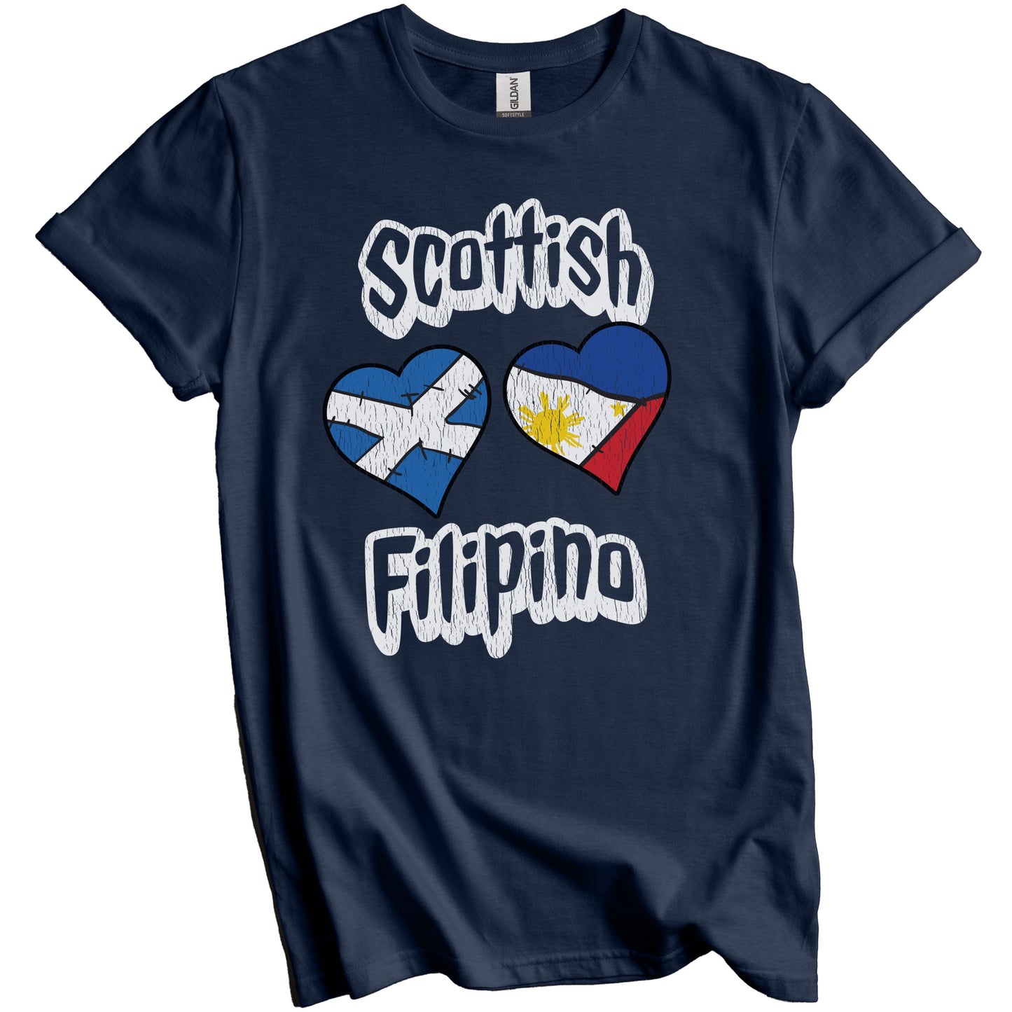 Scottish Filipino Flag Heart Combo Scotland Philippines Distressed T-Shirt