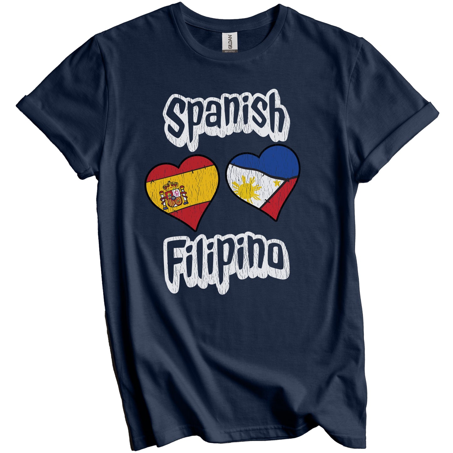 Spanish Filipino Flag Heart Combo Spain Philippines Distressed T-Shirt