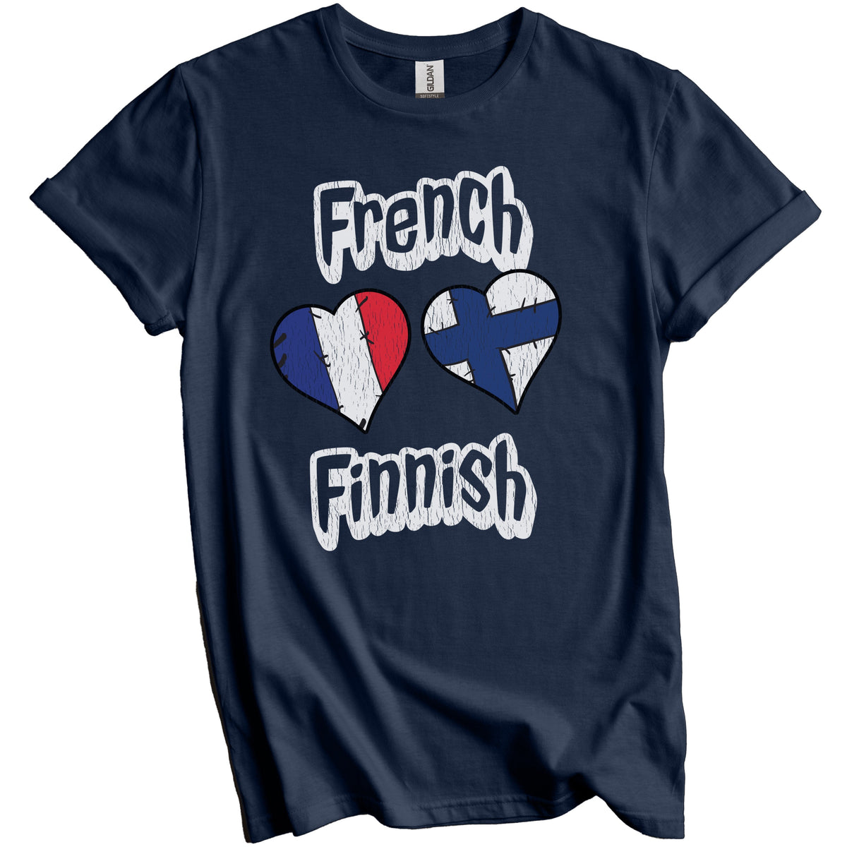 French Finnish Flag Heart Combo France Finland Distressed T-Shirt