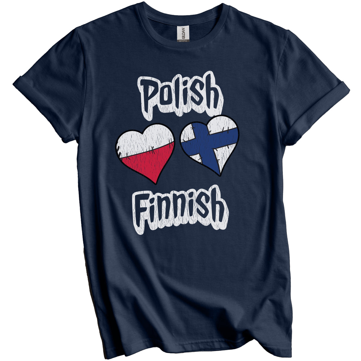 Polish Finnish Flag Heart Combo Poland Finland Distressed T-Shirt