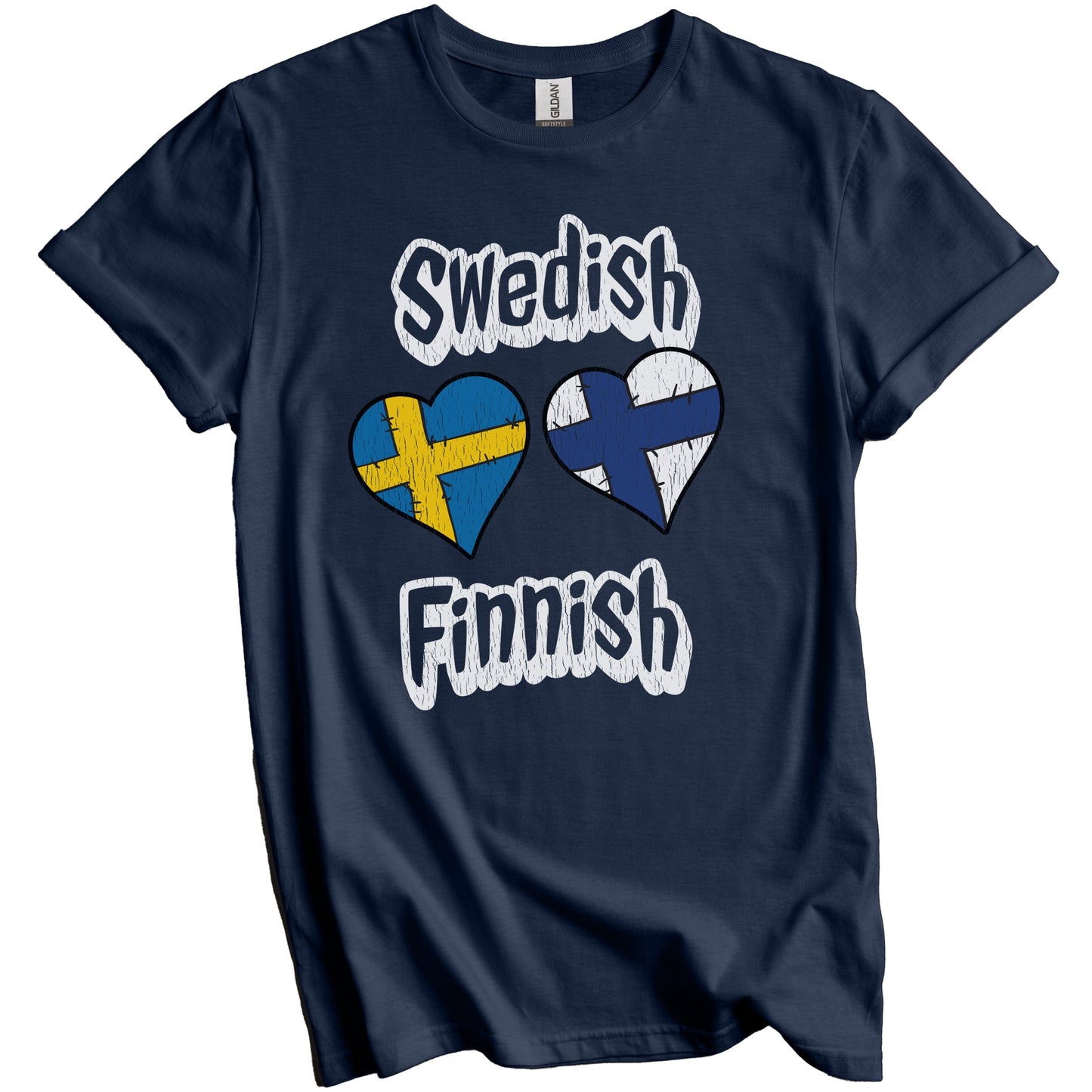 Swedish Finnish Flag Heart Combo Sweden Finland Distressed T-Shirt