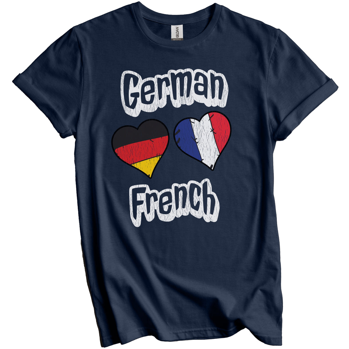 German French Flag Heart Combo Germany France Distressed T-Shirt
