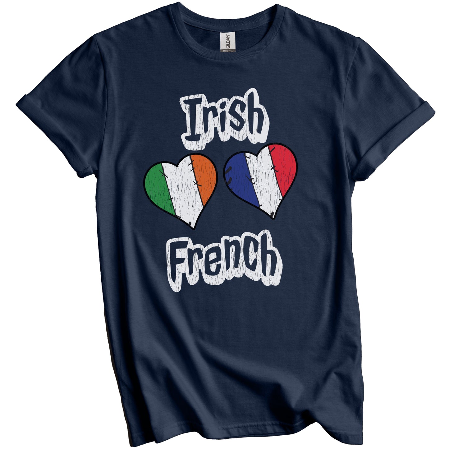Irish French Flag Heart Combo Ireland France Distressed T-Shirt