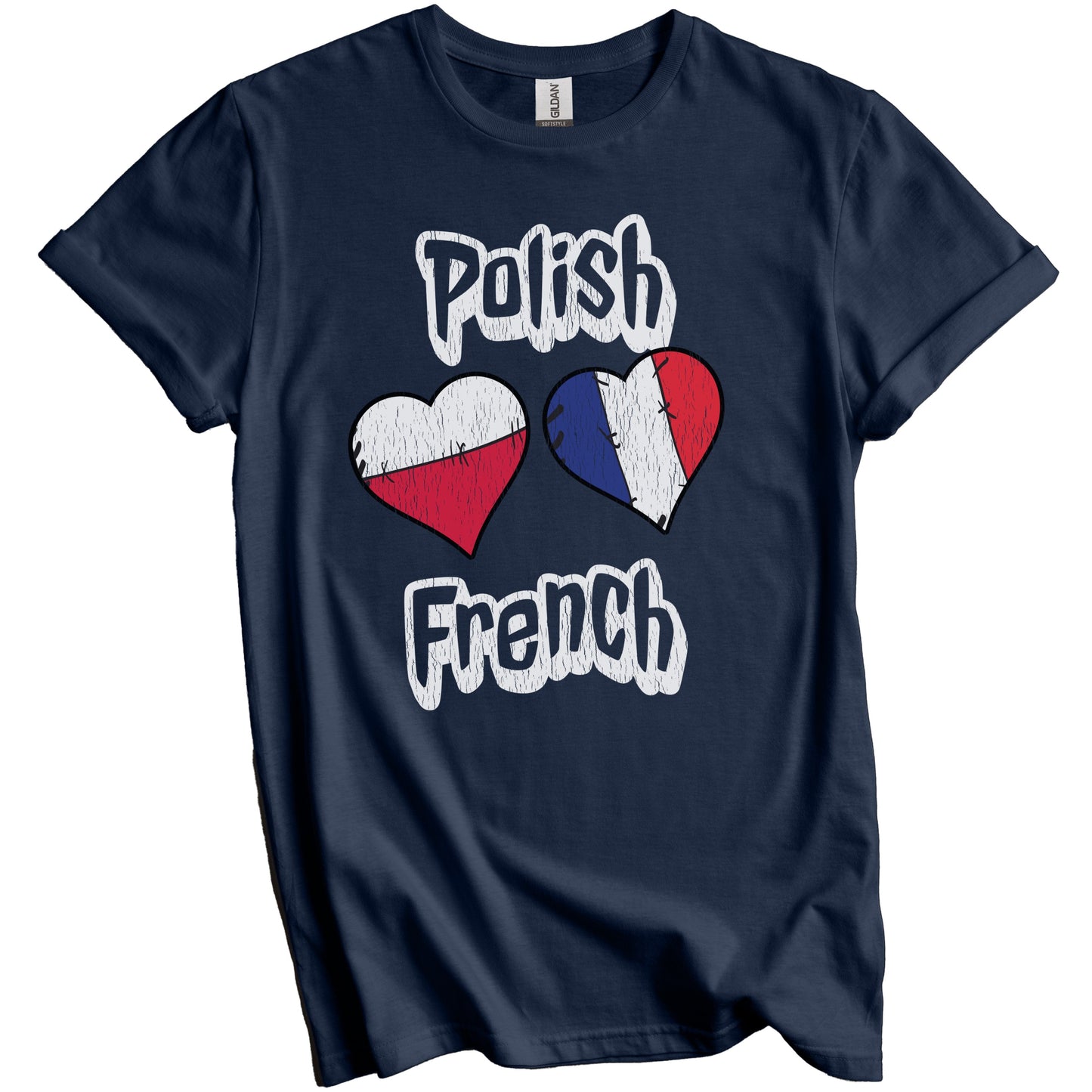 Polish French Flag Heart Combo Poland France Distressed T-Shirt