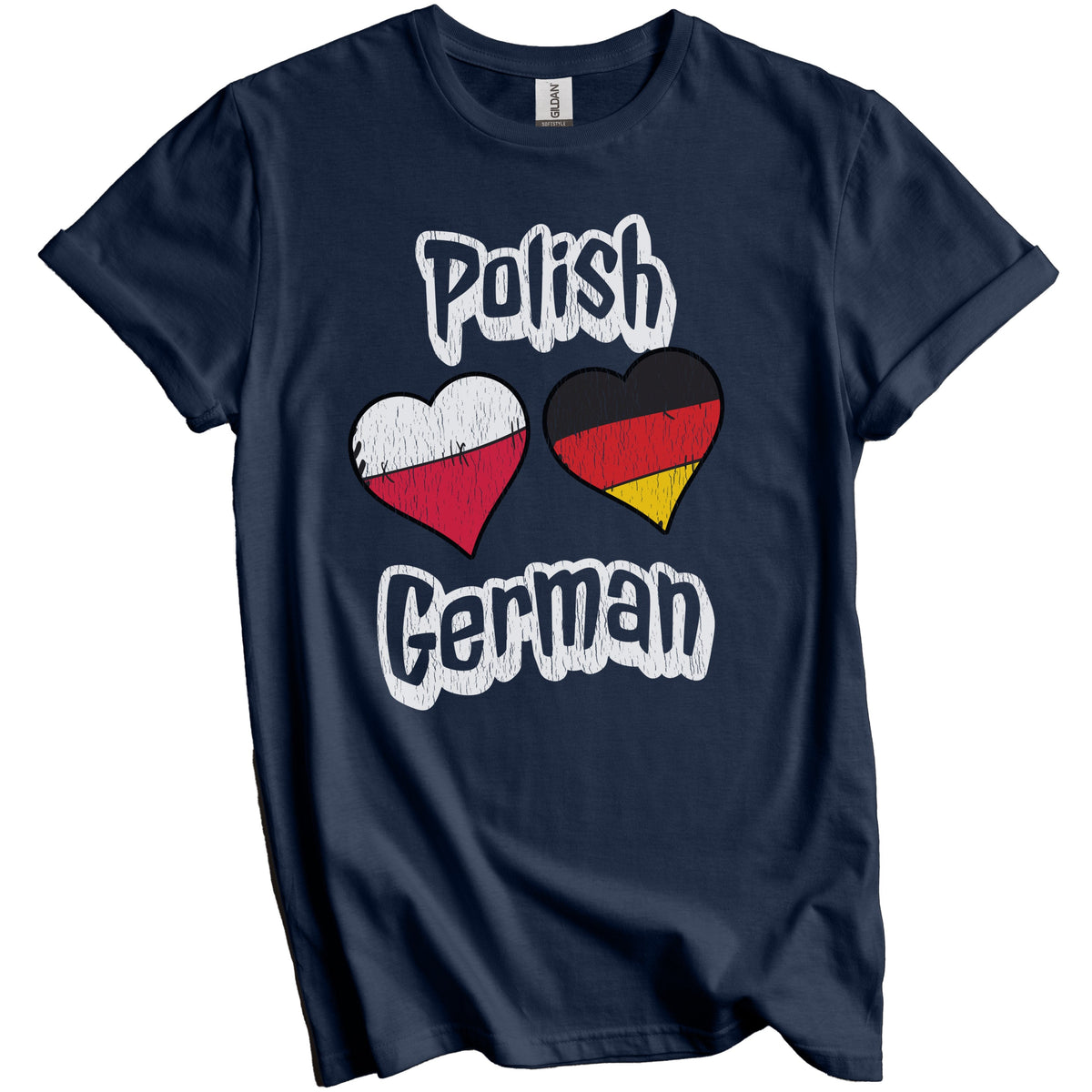 Polish German Flag Heart Combo Poland Germany Distressed T-Shirt