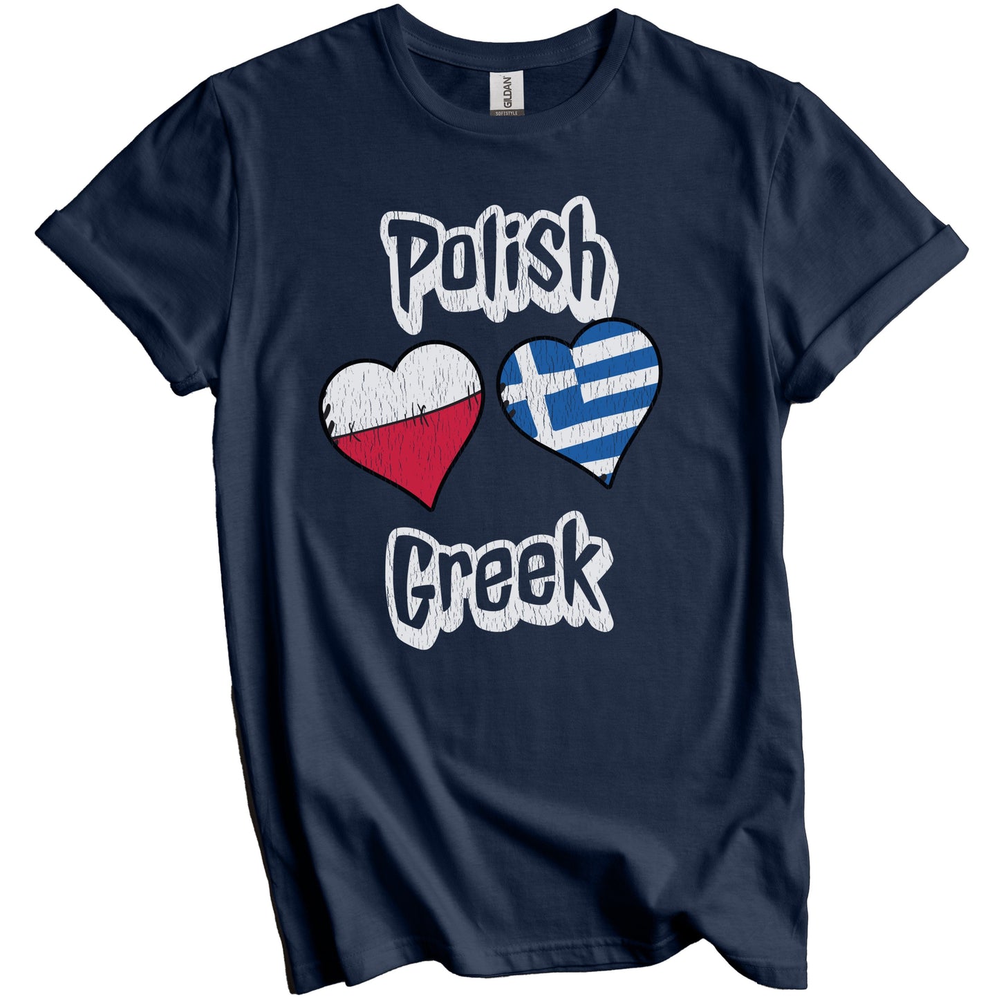 Polish Greek Flag Heart Combo Poland Greece Distressed T-Shirt